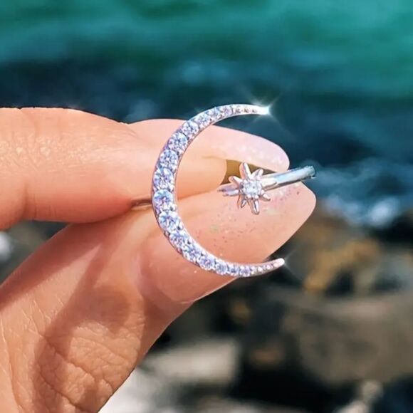 925 Sterling silver diamond sparkling cuff ring - Picture 1 of 8